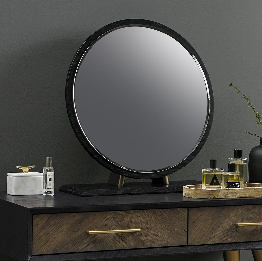 Capria Smoked Oak & Peppercorn Dressing Table Mirror – The Bed Post