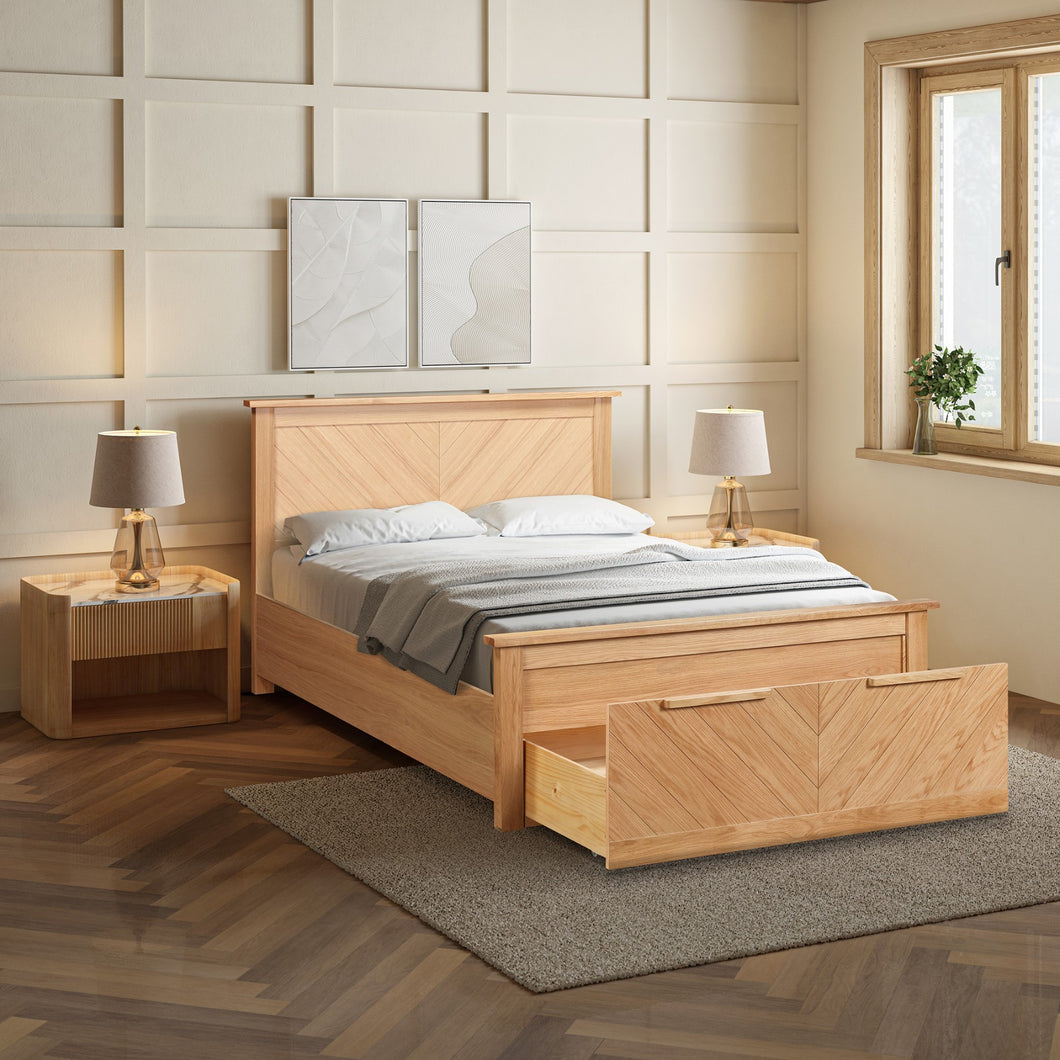 Chevron Oak Bedstead with Drawer