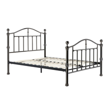 Black nickel bedstead frame with slatted base and vertical bar rails