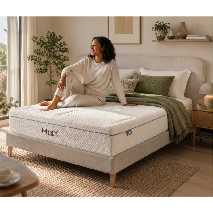 Mlily natural 1500 mattress, white quilted top with gray side panel and base