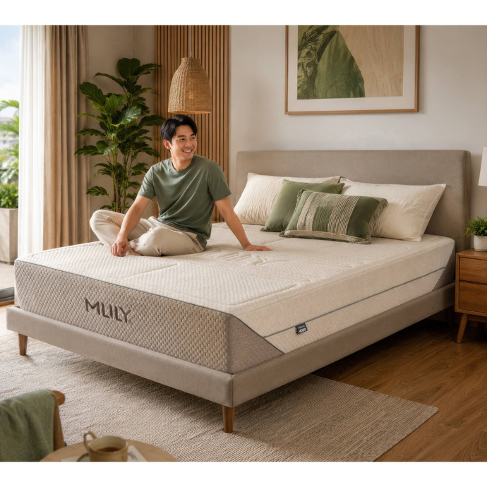 Haulna Natural 4000 mattress, beige textured cover with upholstered sides