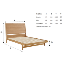 Rosalie bedframe size diagram with dimensions for double, king, super king