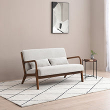 2-seater chair in natural cream chenille with wooden arm frames and backrest