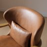 Tan leather armchair close-up of rounded backrest and arm