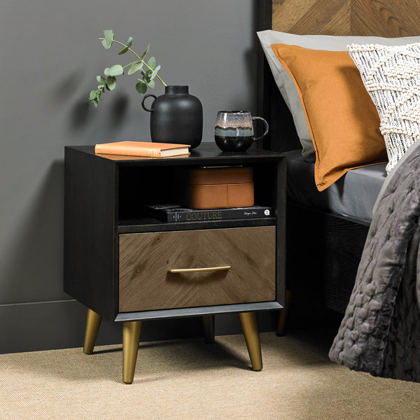 Capria Smoked Oak & Peppercorn 1 Drawer Nightstand