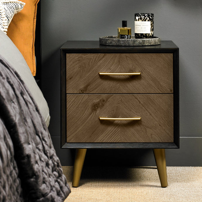 Capria Smoked Oak & Peppercorn 2 Drawer Nightstand