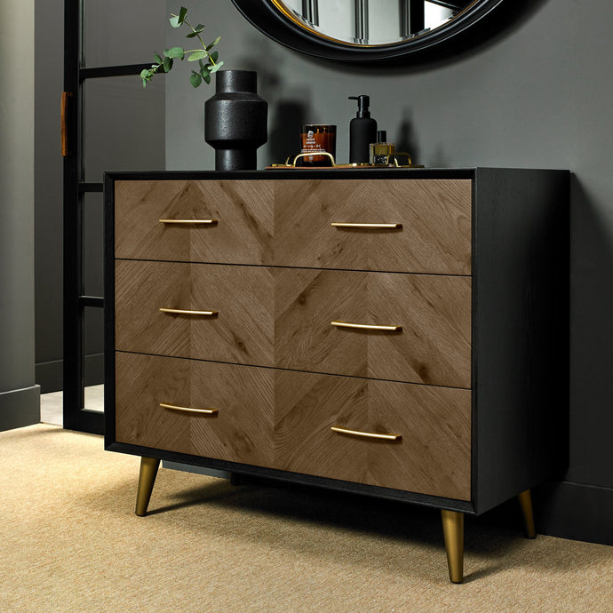 Capria Smoked Oak & Peppercorn 3 Drawer Chest