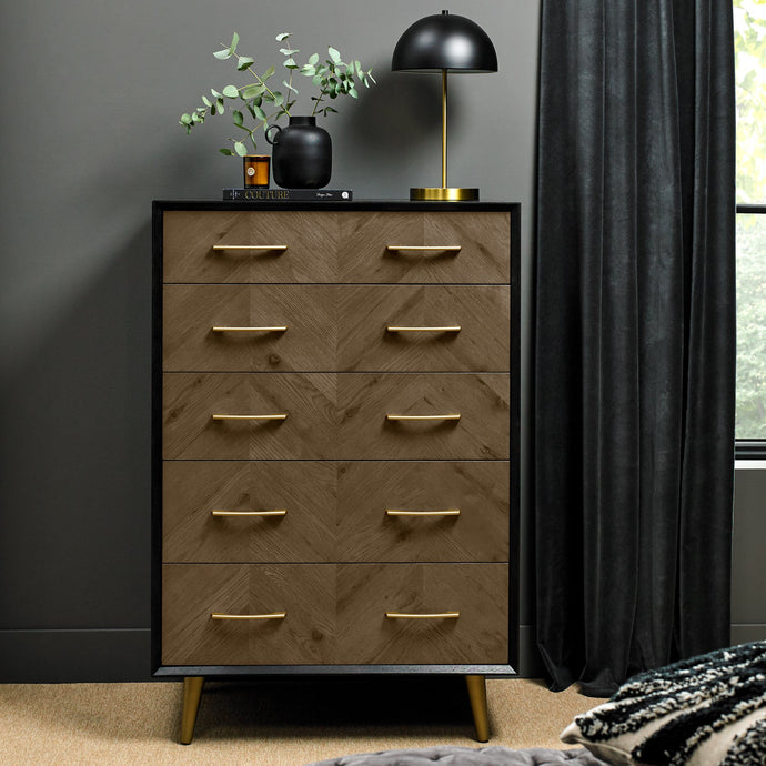 Capria Smoked Oak & Peppercorn 5 Drawer Chest