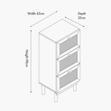 Tall bedside cabinet dimensions diagram with width 43cm and depth 33cm