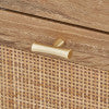 Close-up of woven drawer front with brass-tone handle