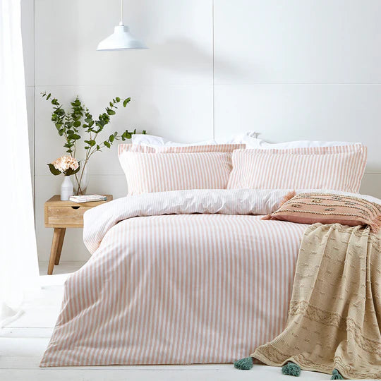 Hebden Mélange Stripe Cotton Duvet Cover Set Blush