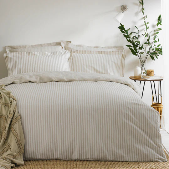 Hebden Mélange Stripe Cotton Duvet Cover Set Natural