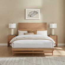 Rosalie bedframe with light wood headboard and footboard, slatted mattress base