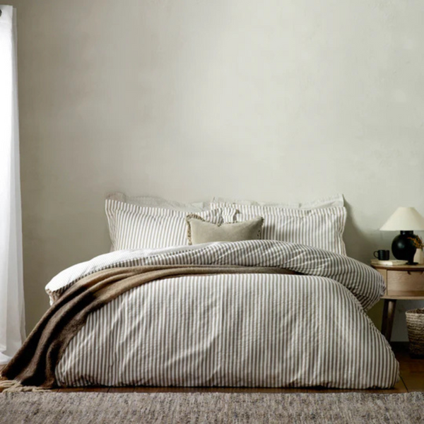 Hebden Mélange Stripe Cotton Duvet Cover Set Mole