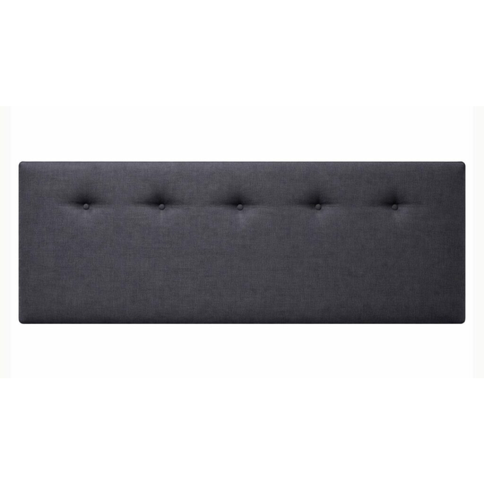 Devon upholstered headboard in dark gray fabric with button-tufted detailing