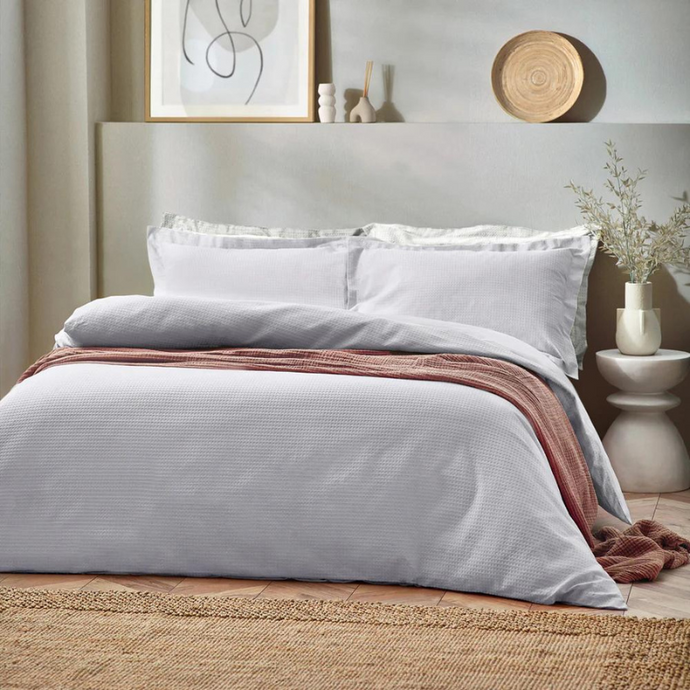 Waffle Textured Duvet Cover Set in Silver