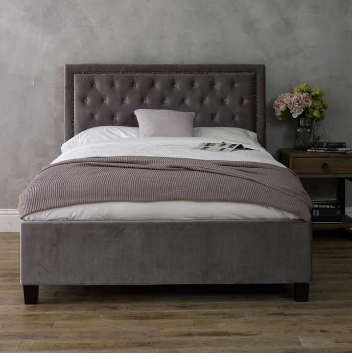 Langley Bedstead in Silver Velvet