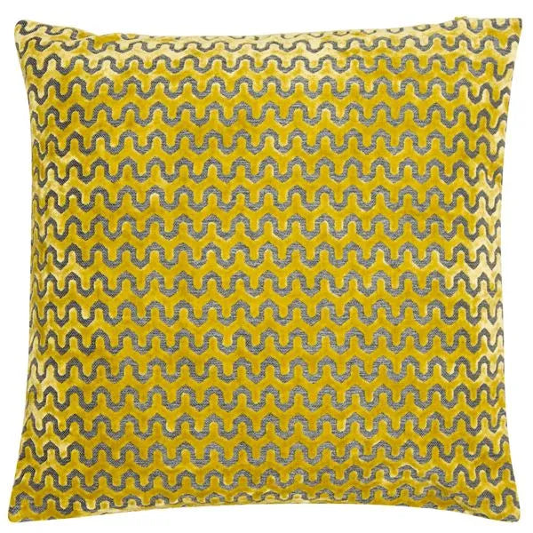 Wave Mustard Cut Velvet Cushion