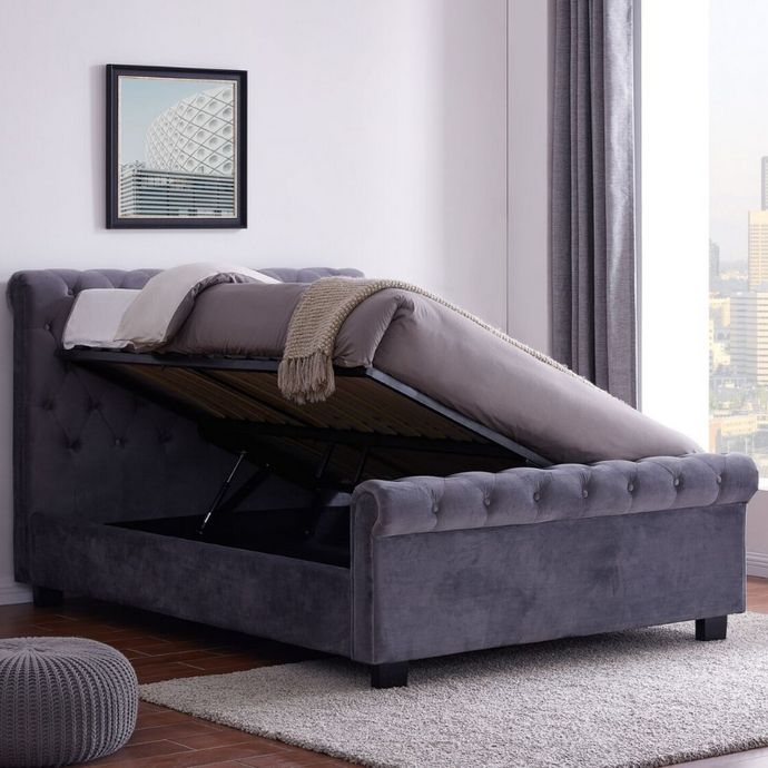 Easton Ottoman Storage Bedstead in Plush Grey